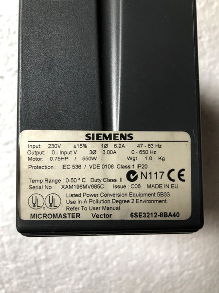 Siemens Micromaster Vector 6SE3212-8BA40